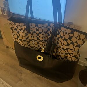 Coach Black and Brown Signature Tote